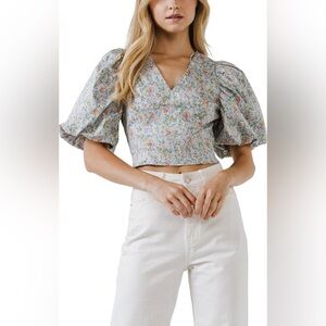 Endless Rose Floral Print Puff Sleeve Crop Top Women Size Small Spring Casual
